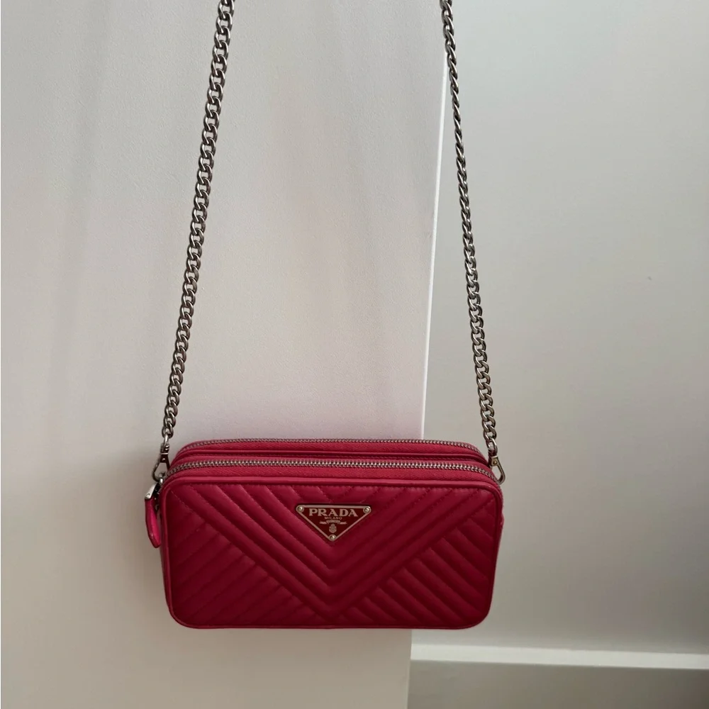 Prada Double Zip Quilted Leather Crossbody Bag Pink - Picture 2 of 11